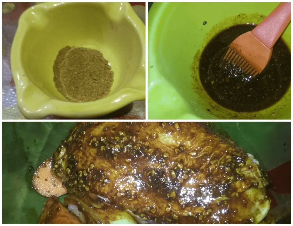 Chicken crown recipe with Ethiopian Berberé spice — spice powder, paste and coated crown ready for cooking