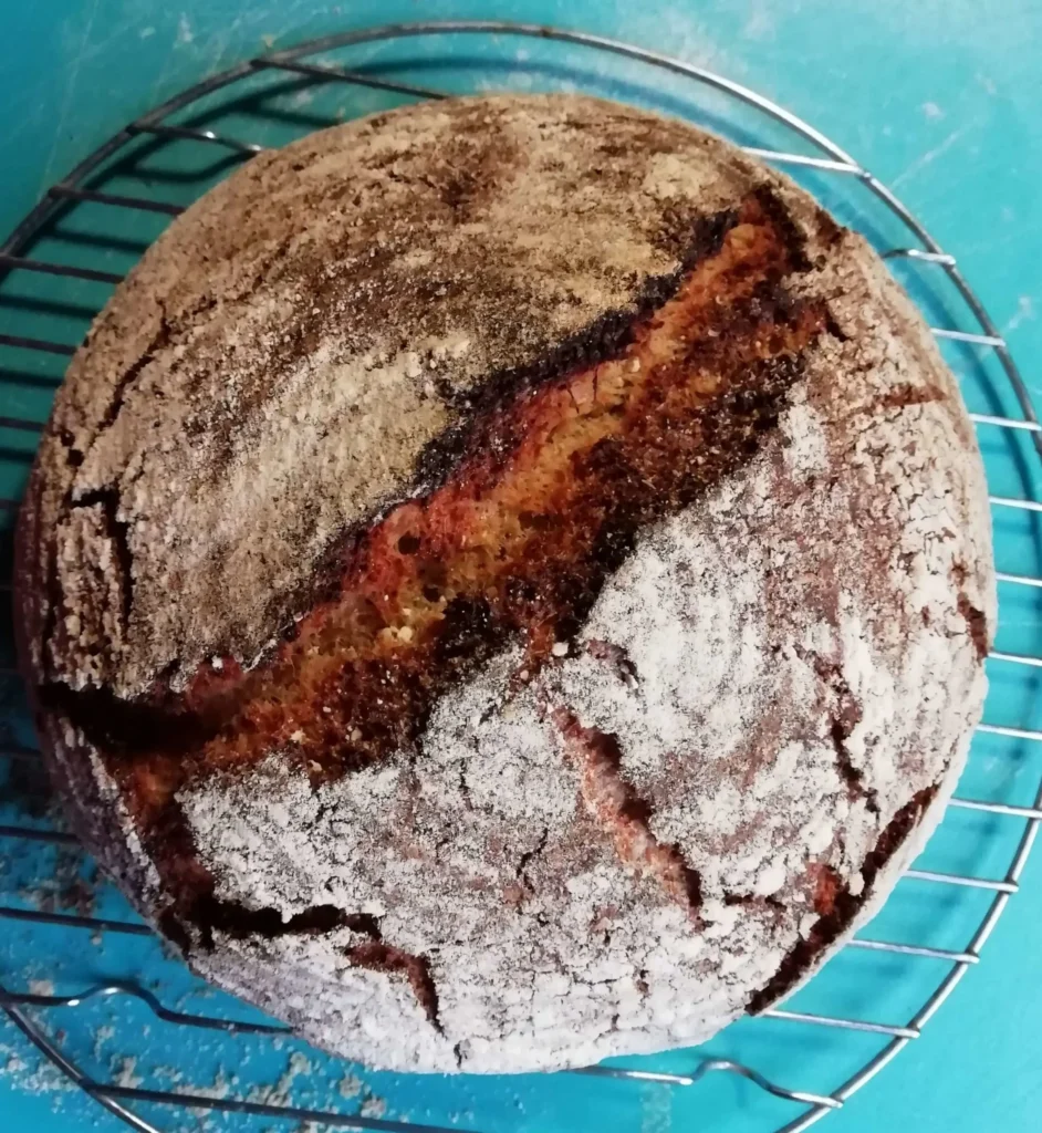 Homemade sourdough loaf — the only photo from the day of slow cooker chicken wings with parsnips – The Flexible Chef