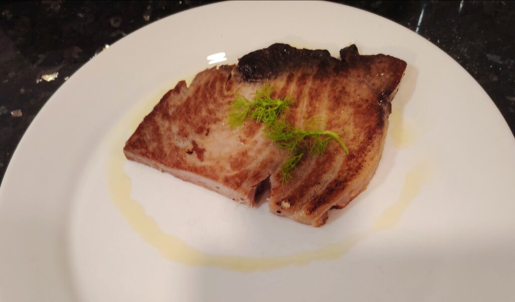 Mediterranean Tuna Steak on a white plate
