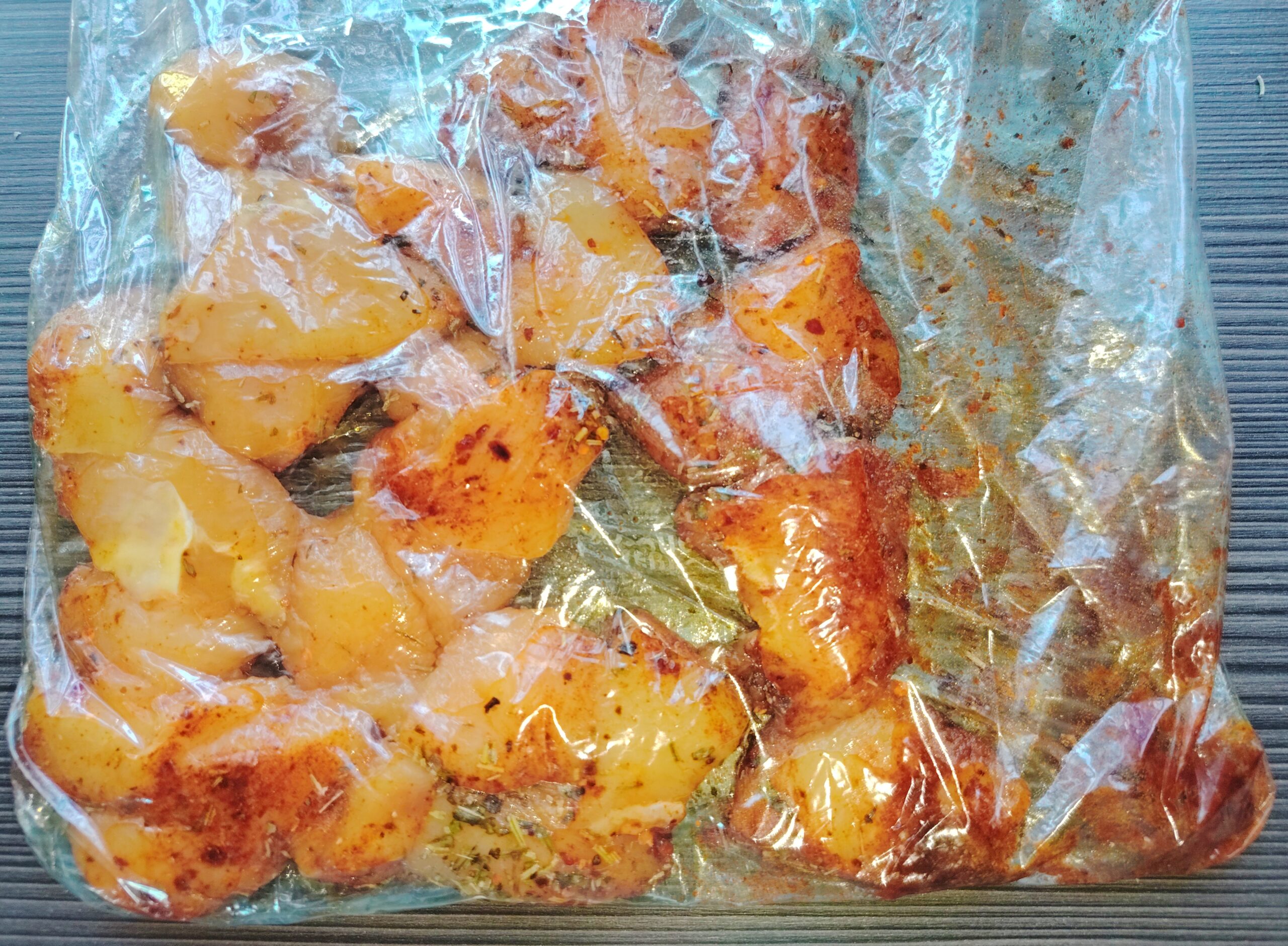 Chicken Potato Hash recipe. Chicken marinating.