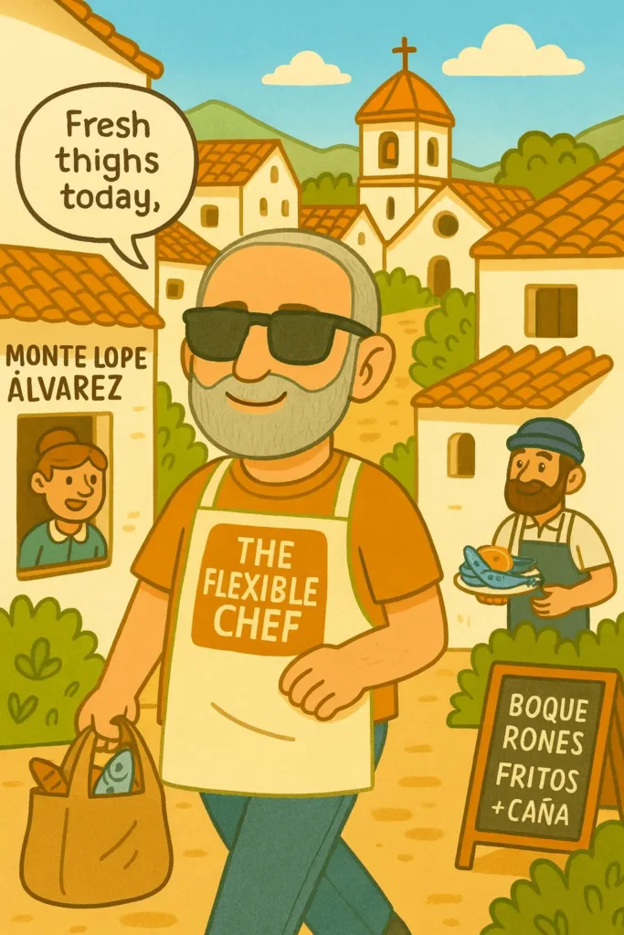 The Flexible Chef walking through Monte Lope Álvarez with fresh chicken thighs and sardines — chicken thighs alla puttanesca – The Flexible Chef