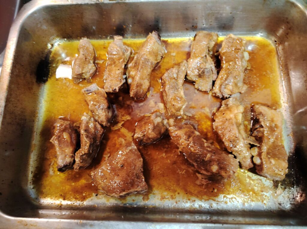 Char Siu Pork Ribs after slow cooking for 90 minutes at 150°C covered.