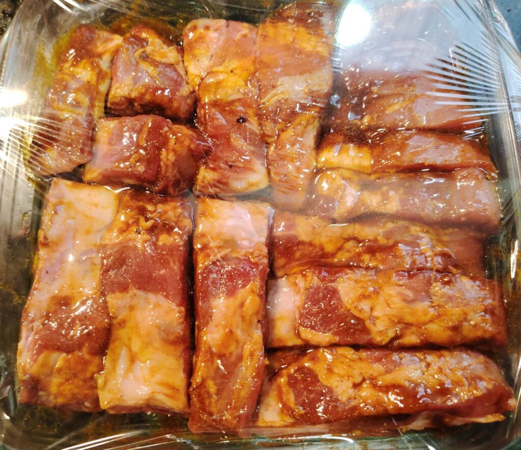 Marinating Char Siu Pork Ribs.