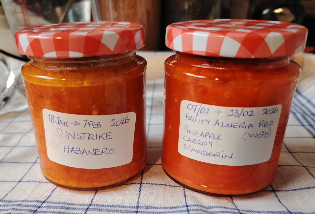 Fruity Almería Red and Sunstrike Habanero — two small batch fermented hot sauces from Andalucía