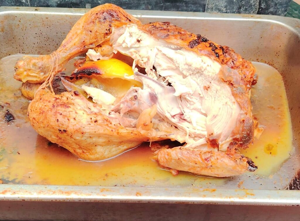 Leftover roast chicken in a roasting tin β the starting point for three days of meals for one