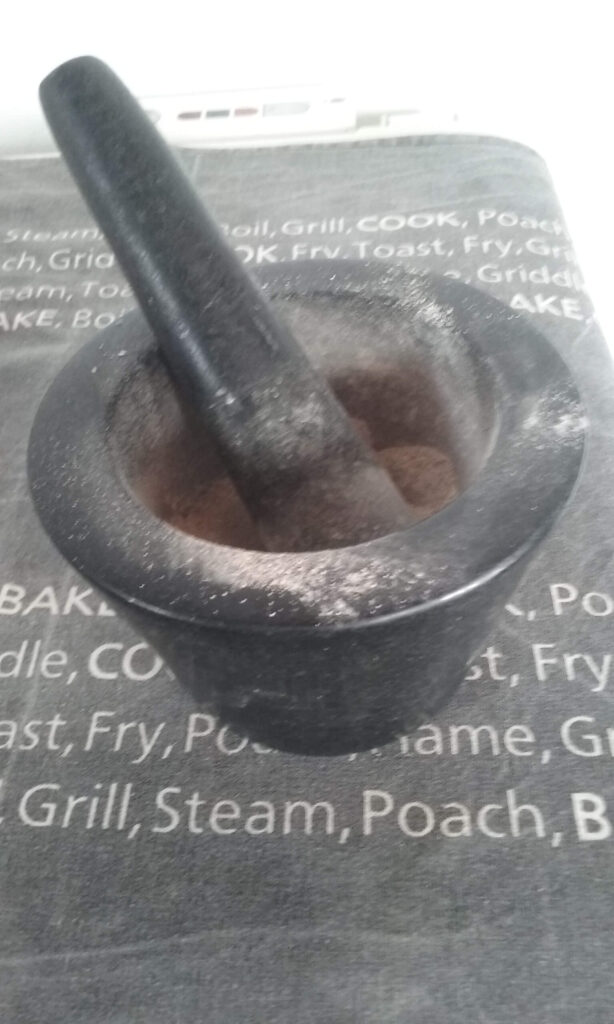 Granite pestle and mortar for preparing hot and sour soup ingredients — hot and sour soup — The Flexible Chef
