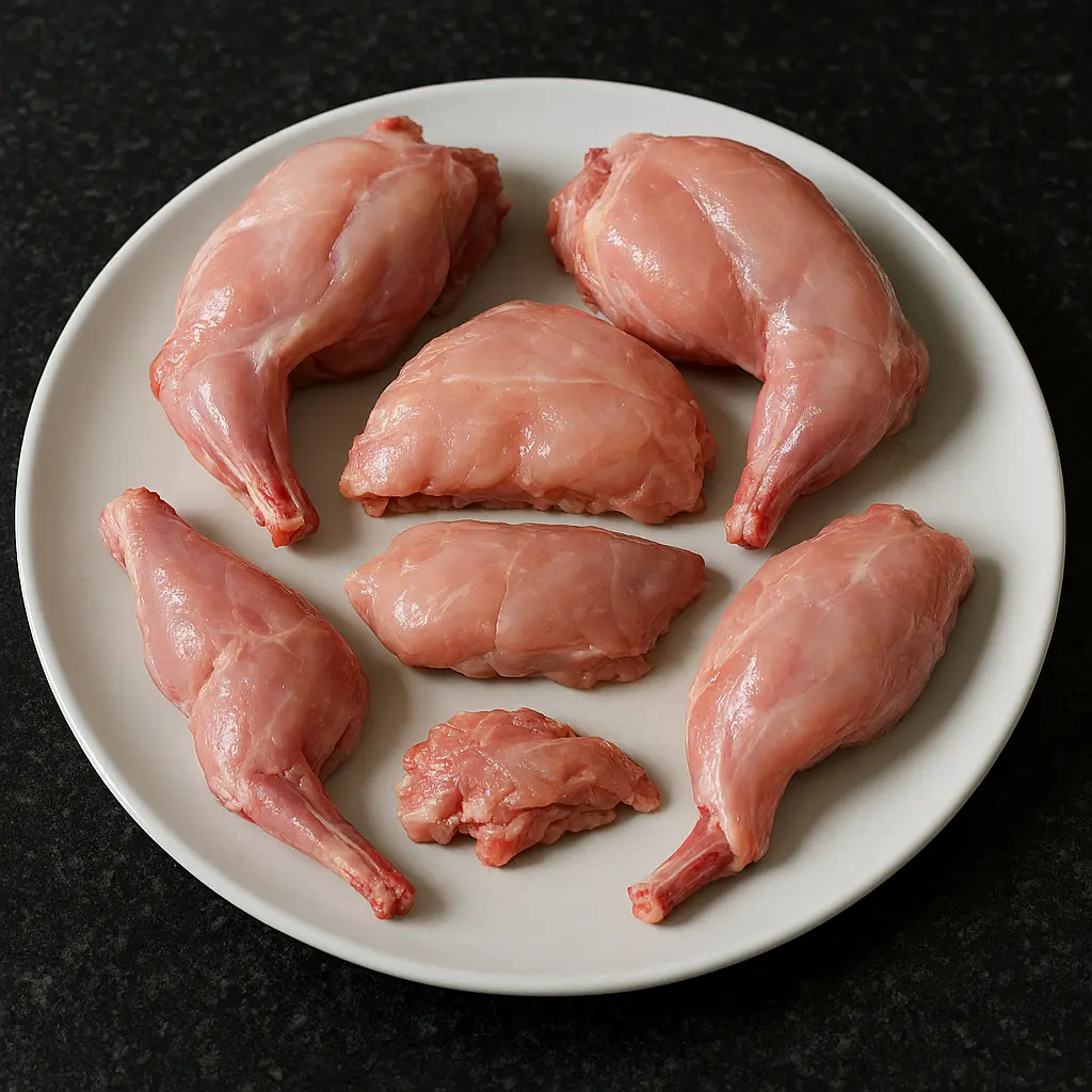 Freshly jointed rabbit, the starting point for Coniglio al Rosmarino — rustic roots meet restaurant finesse.
